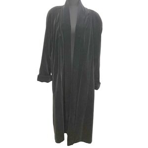 Vintage JS Collections Black Velvet Duster Robe Kimono Jacket Coat Womens M